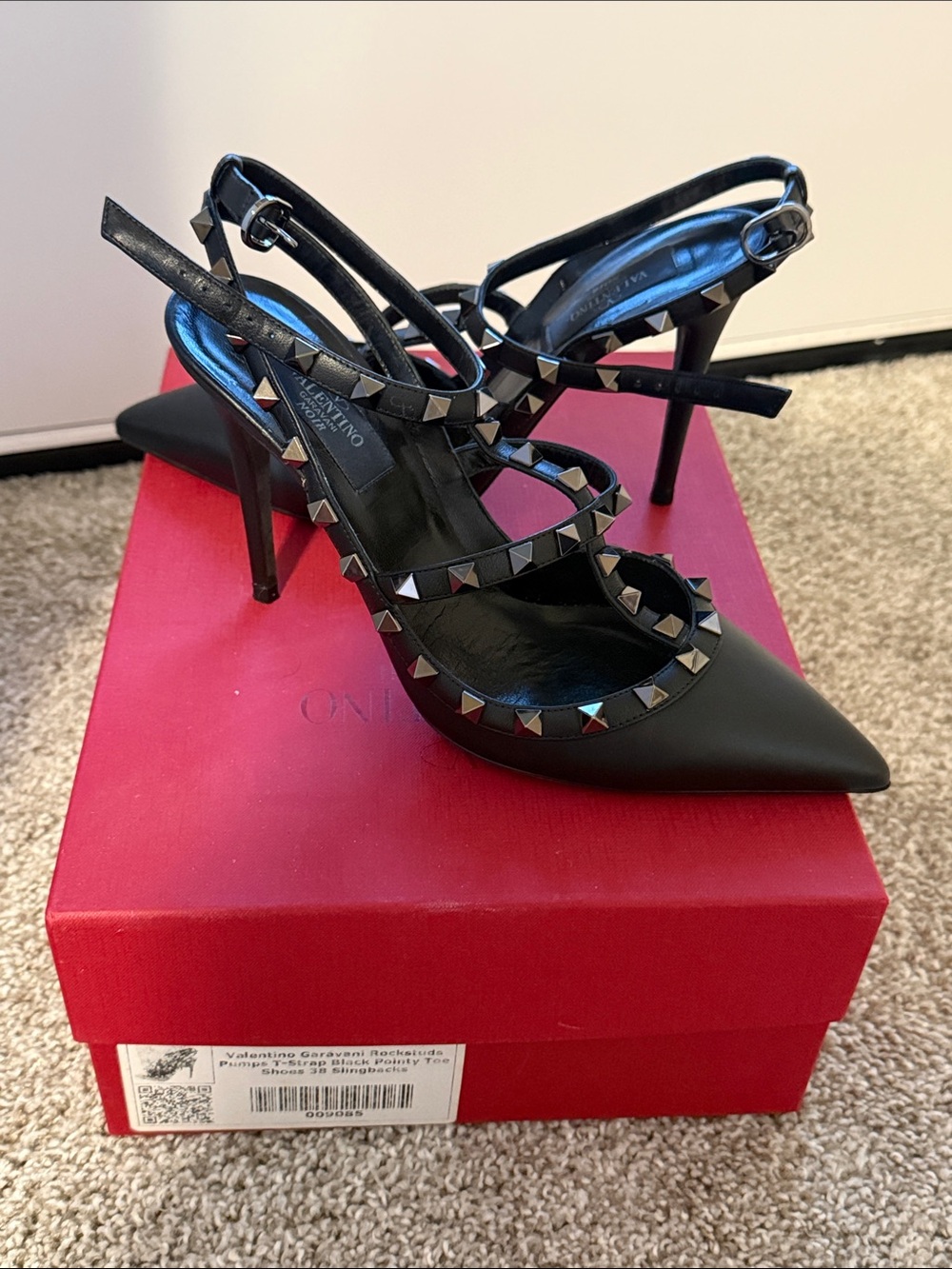 Valentino Black Studded Strappy Pointed Heels